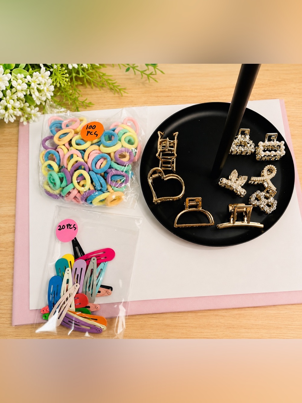 🆕 Bundle for $9 -Assorted Pastel Hair Accessories Set - Gold Accents
